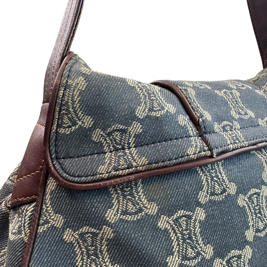 CELINE MACADAM CANVAS DENIM SHOULDER BAG (II)