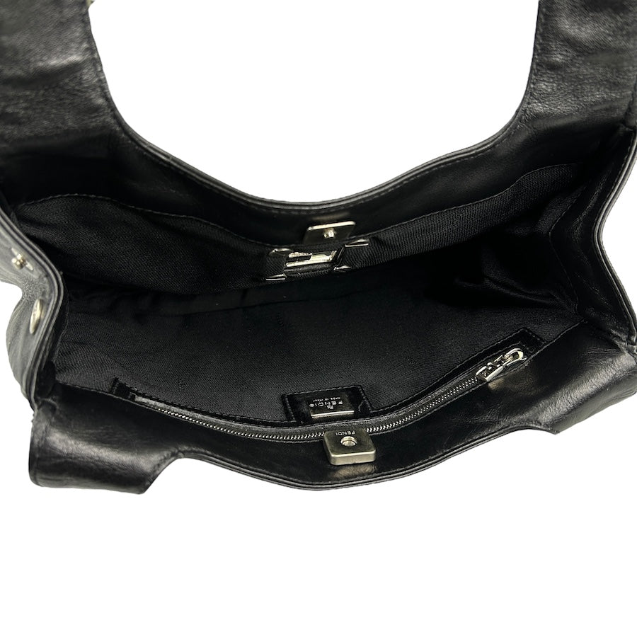 FENDI BLACK LEATHER FF HARDWARE SHOULDER BAG