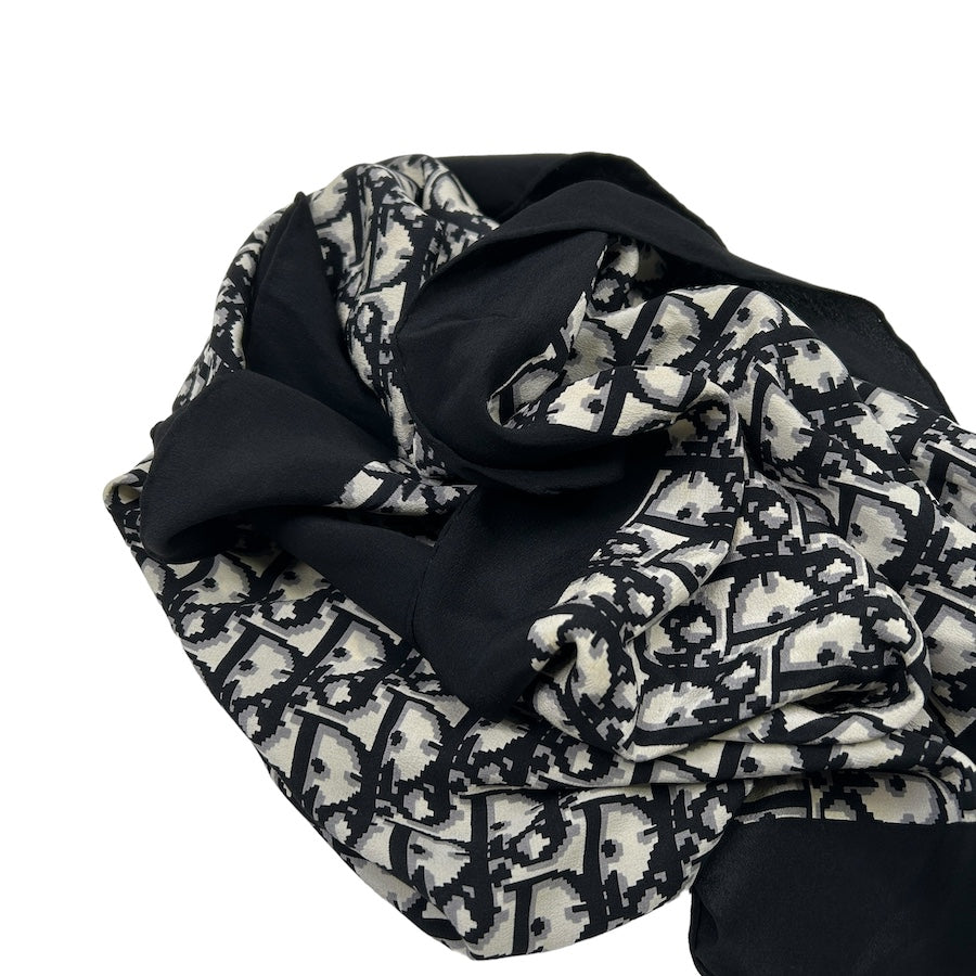 DIOR BLACK/WHITE SILK OBLIQUE MONOGRAM SCARF 3YR98H