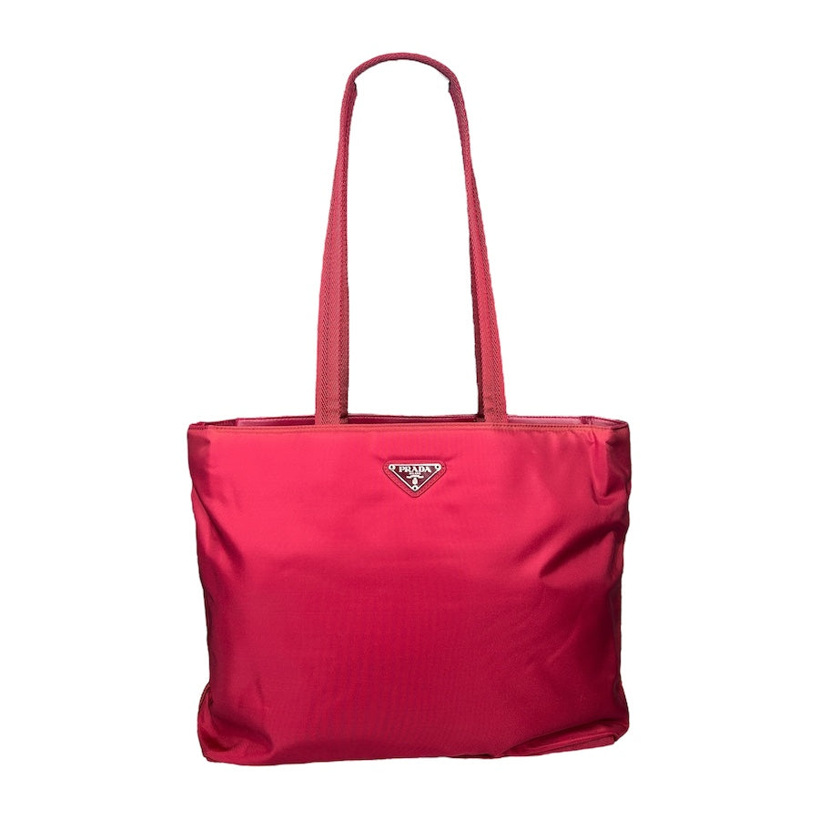 PRADA RED NYLON MULTI-COMPARTMENT TOTE BAG