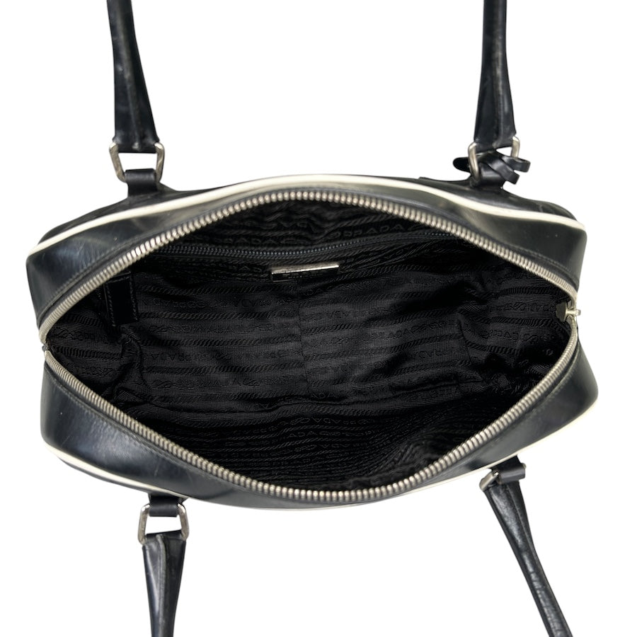 PRADA BLACK PERFORATED LEATHER BOWLER BAG