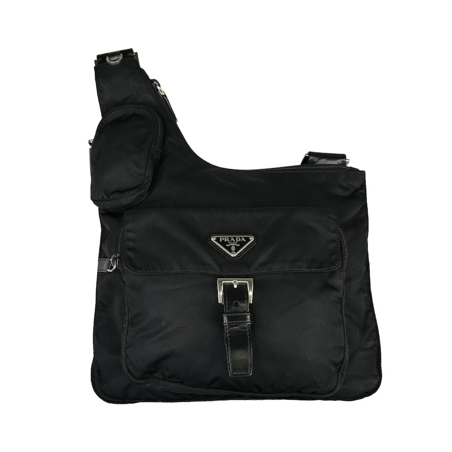 PRADA BLACK NYLON UTILITY SHOULDER BAG - BLACK