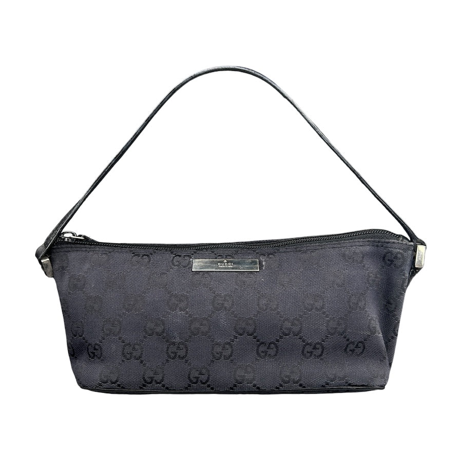 GUCCI BLACK GG CANVAS BOAT POCHETTE BAG