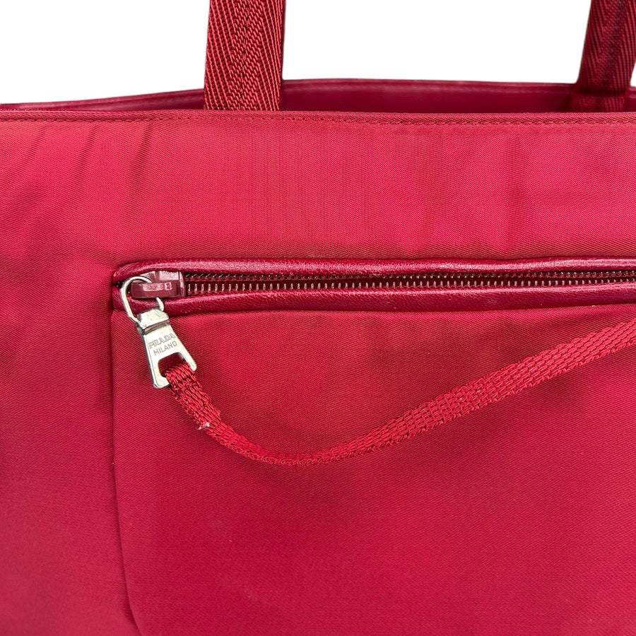 PRADA RED NYLON MULTI-COMPARTMENT TOTE BAG