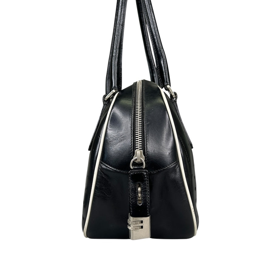PRADA BLACK PERFORATED LEATHER BOWLER BAG