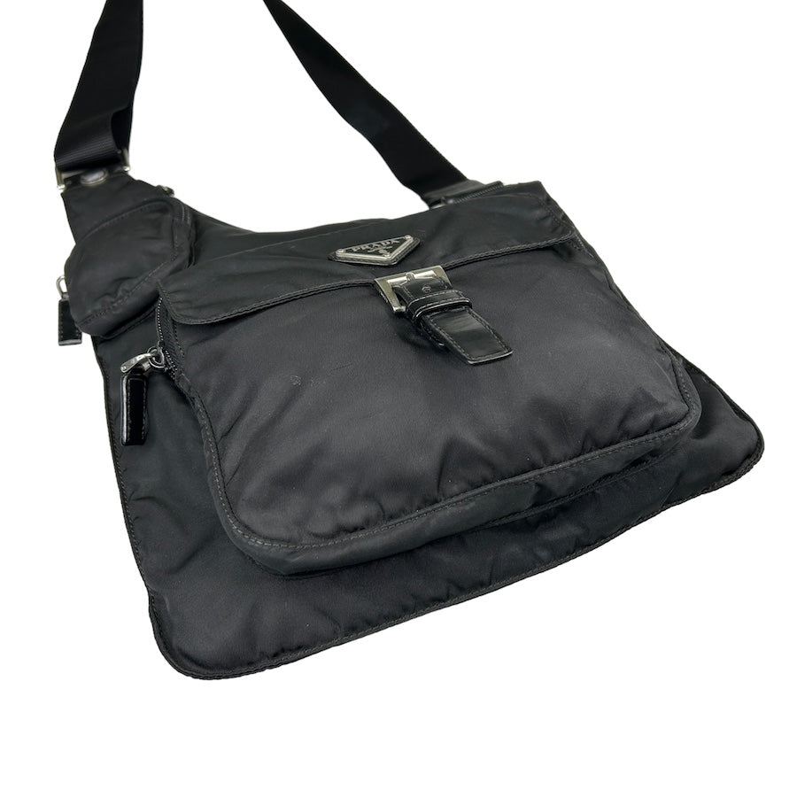 PRADA BLACK NYLON UTILITY SHOULDER BAG - BLACK