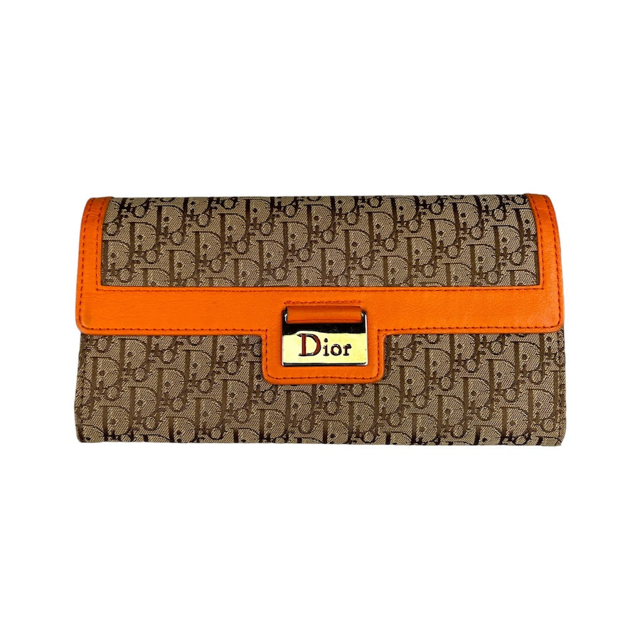 DIOR BEIGE / ORANGE TROTTER CANVAS LONG WALLET