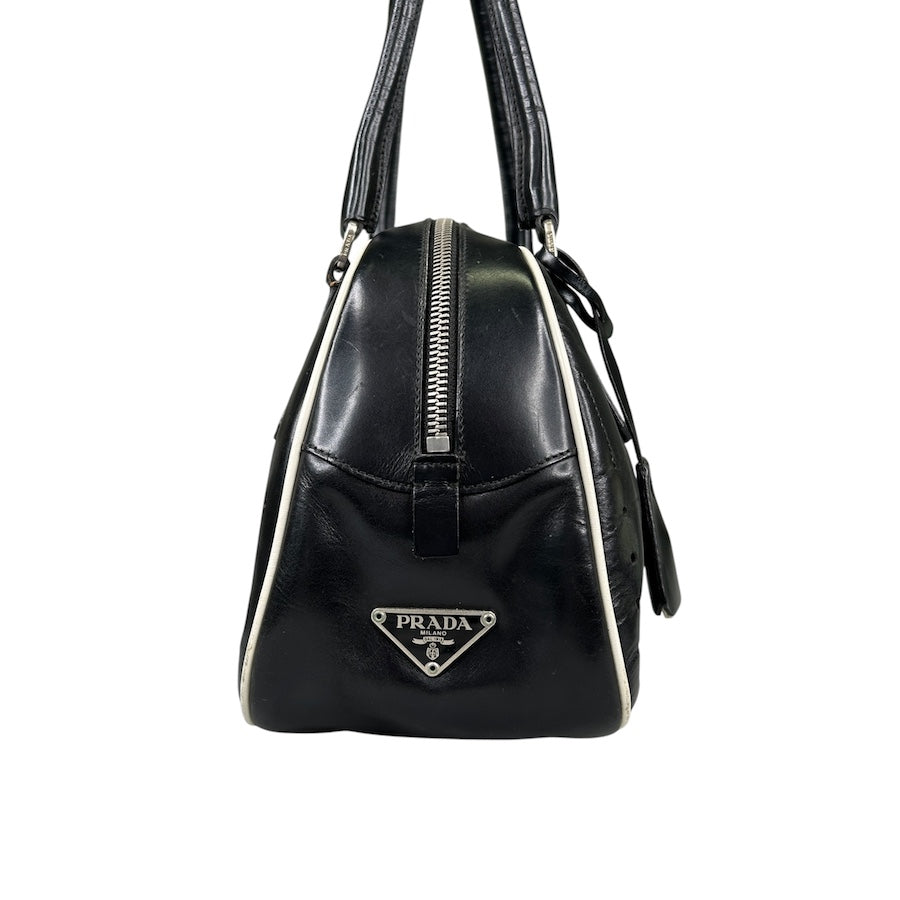 PRADA BLACK PERFORATED LEATHER BOWLER BAG