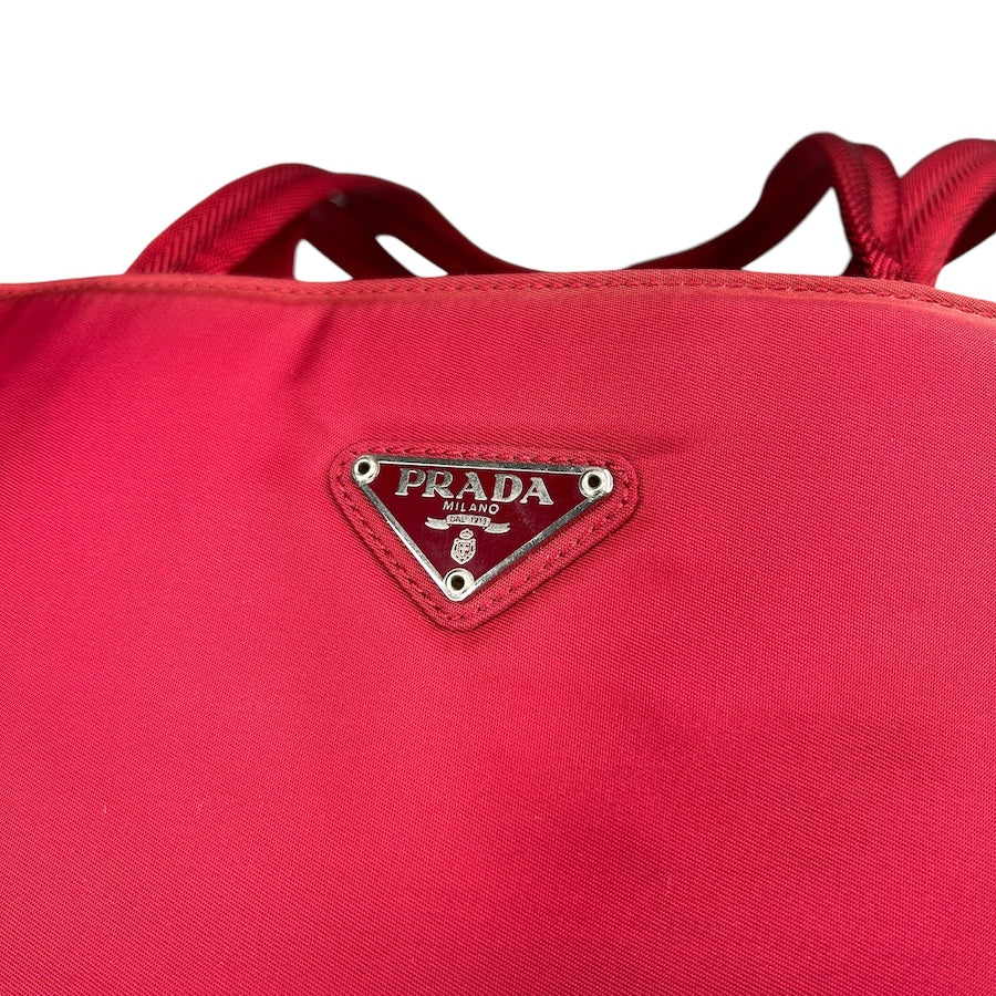 PRADA RED NYLON MULTI-COMPARTMENT TOTE BAG