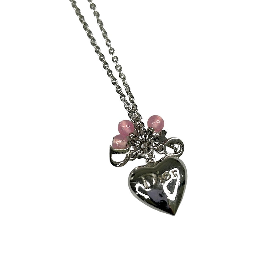 DIOR ENGRAVED MINI HEART PENDANT NECKLACE - SILVER PLATED