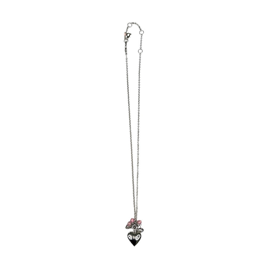 DIOR ENGRAVED MINI HEART PENDANT NECKLACE - SILVER PLATED