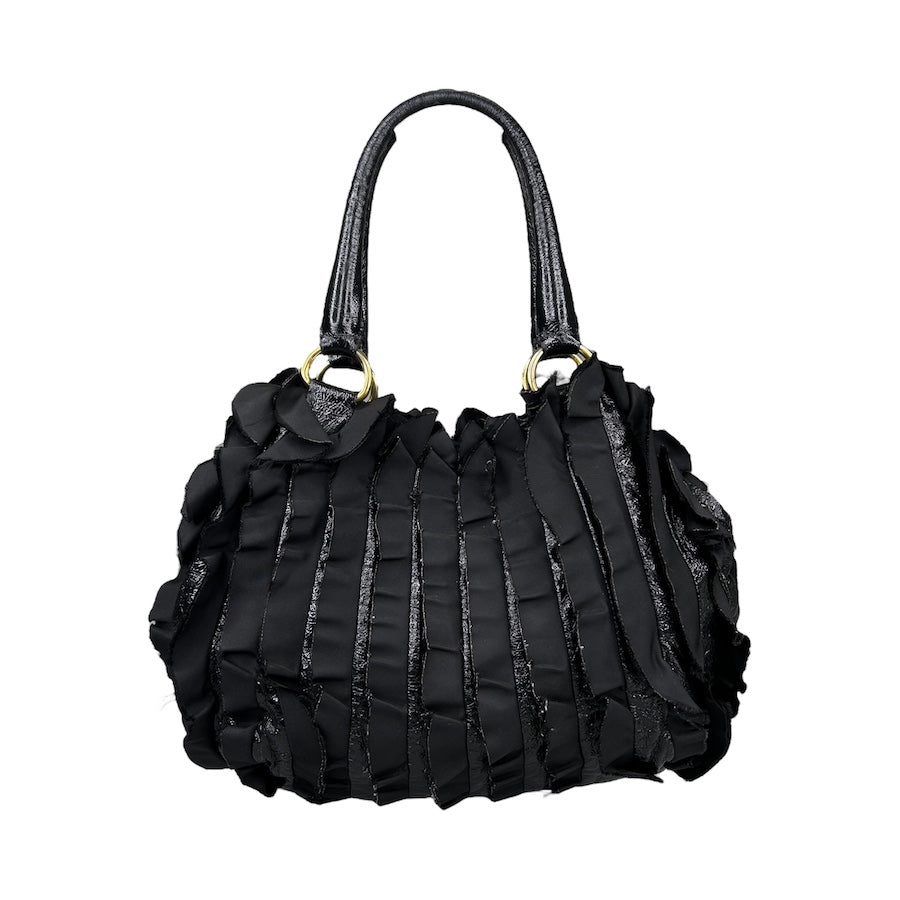PRADA BLACK FRILLED NYLON SHOULDER BAG