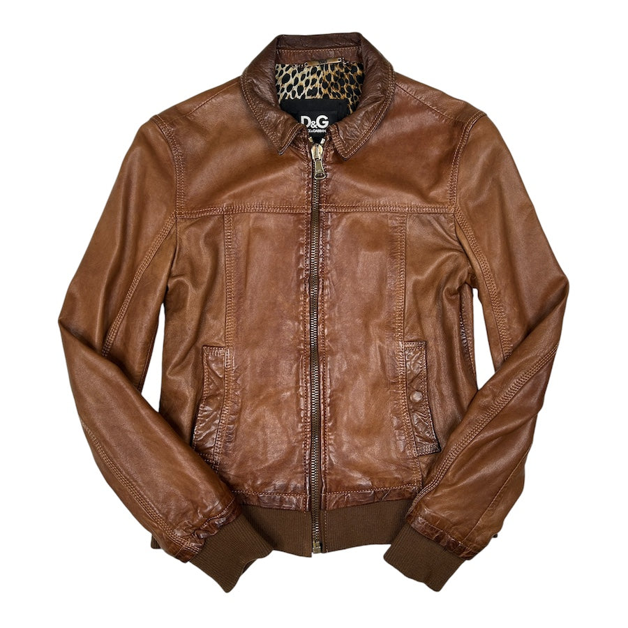 DOLCE & GABANA LAMB LEATHER BROWN DENIM JACKET 03HFGI