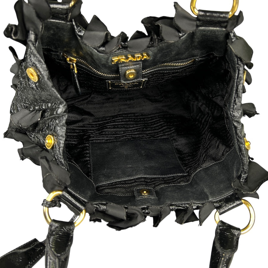 PRADA BLACK FRILLED NYLON SHOULDER BAG