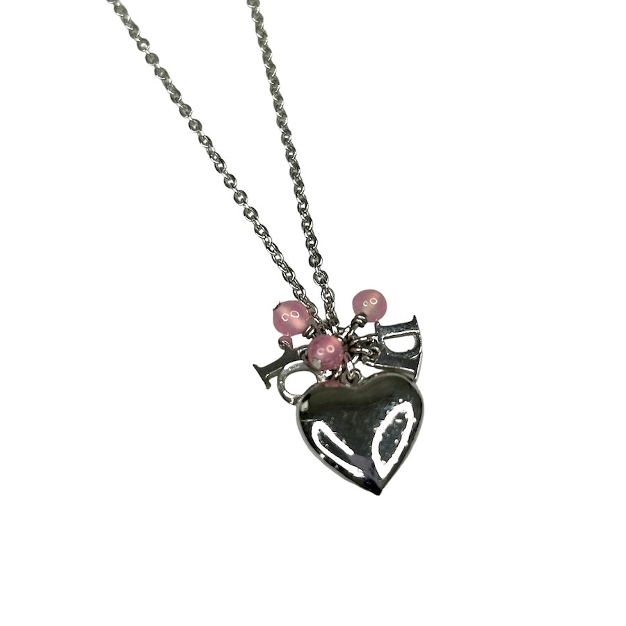 DIOR ENGRAVED MINI HEART PENDANT NECKLACE - SILVER PLATED