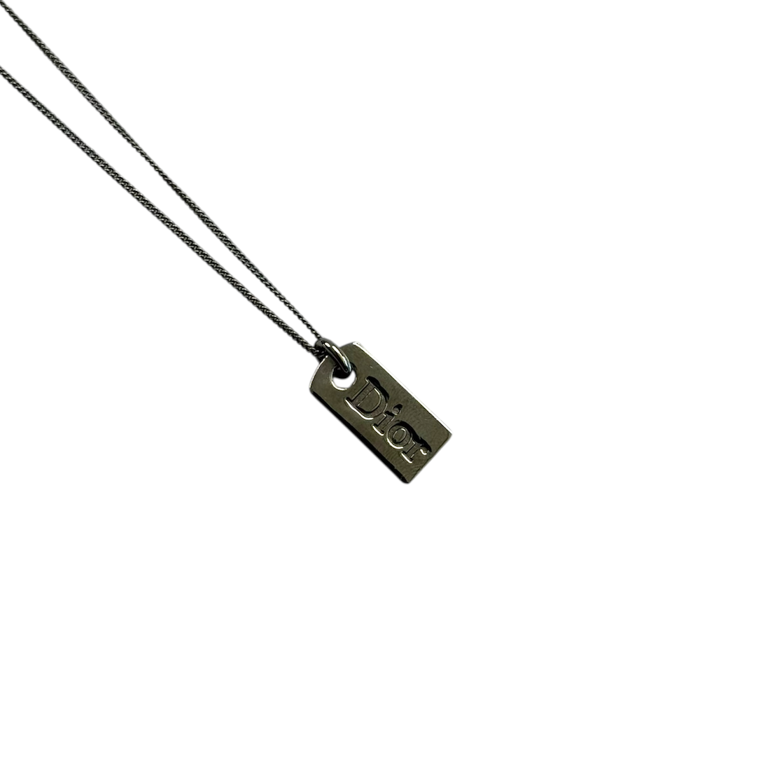 DIOR DEBOSSED LOGO TAG NECKLACE - SILVER PLATED