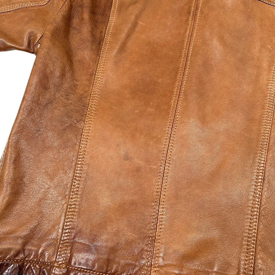 DOLCE & GABANA LAMB LEATHER BROWN DENIM JACKET 03HFGI