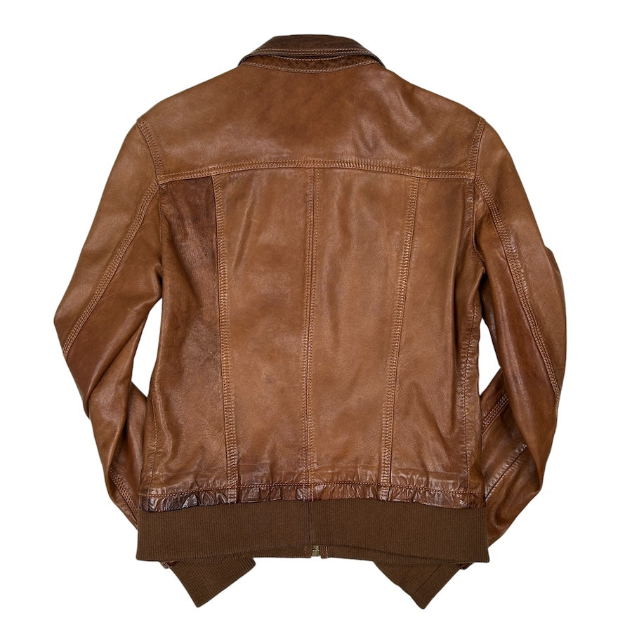 DOLCE & GABANA LAMB LEATHER BROWN DENIM JACKET 03HFGI