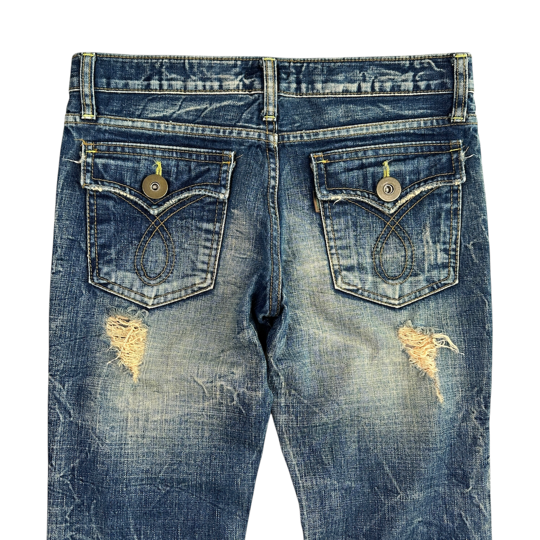 LIME CAY 2000s DISTRESSED FLARED DENIM