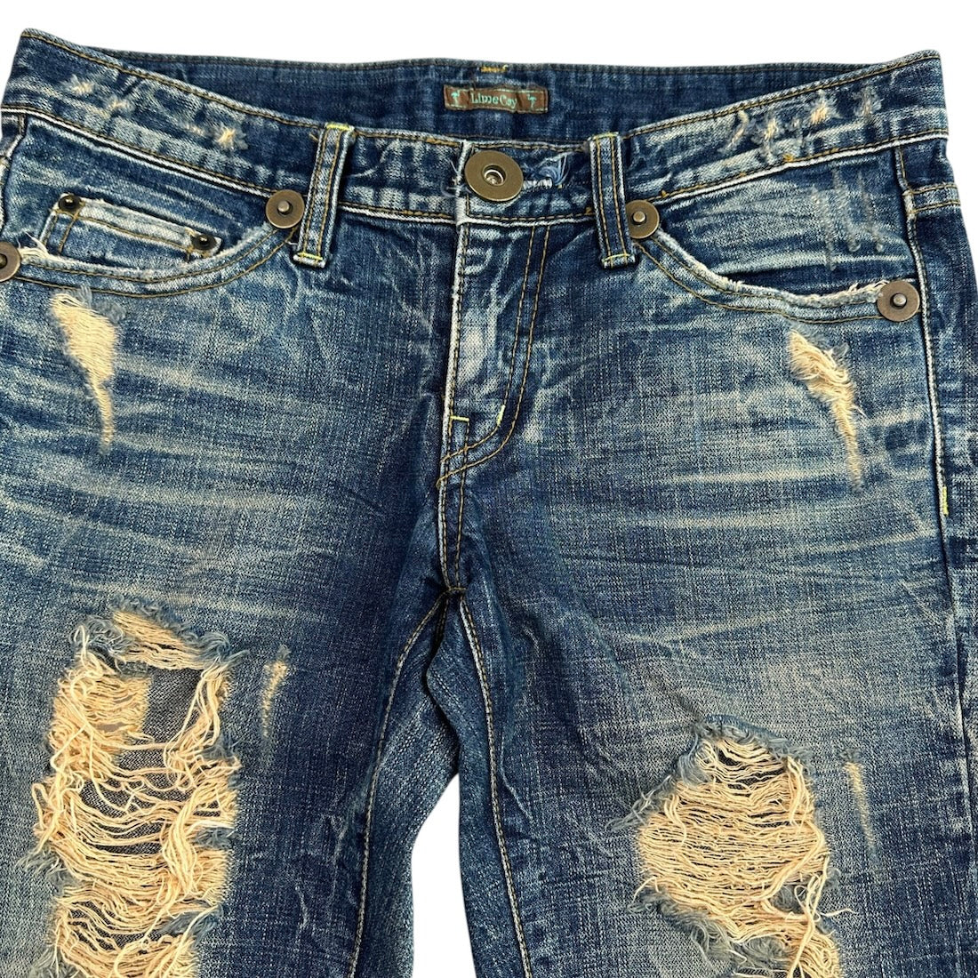 LIME CAY 2000s DISTRESSED FLARED DENIM