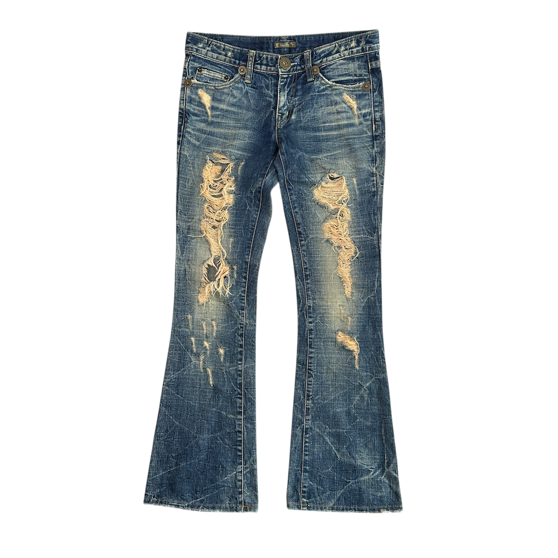 LIME CAY 2000s DISTRESSED FLARED DENIM