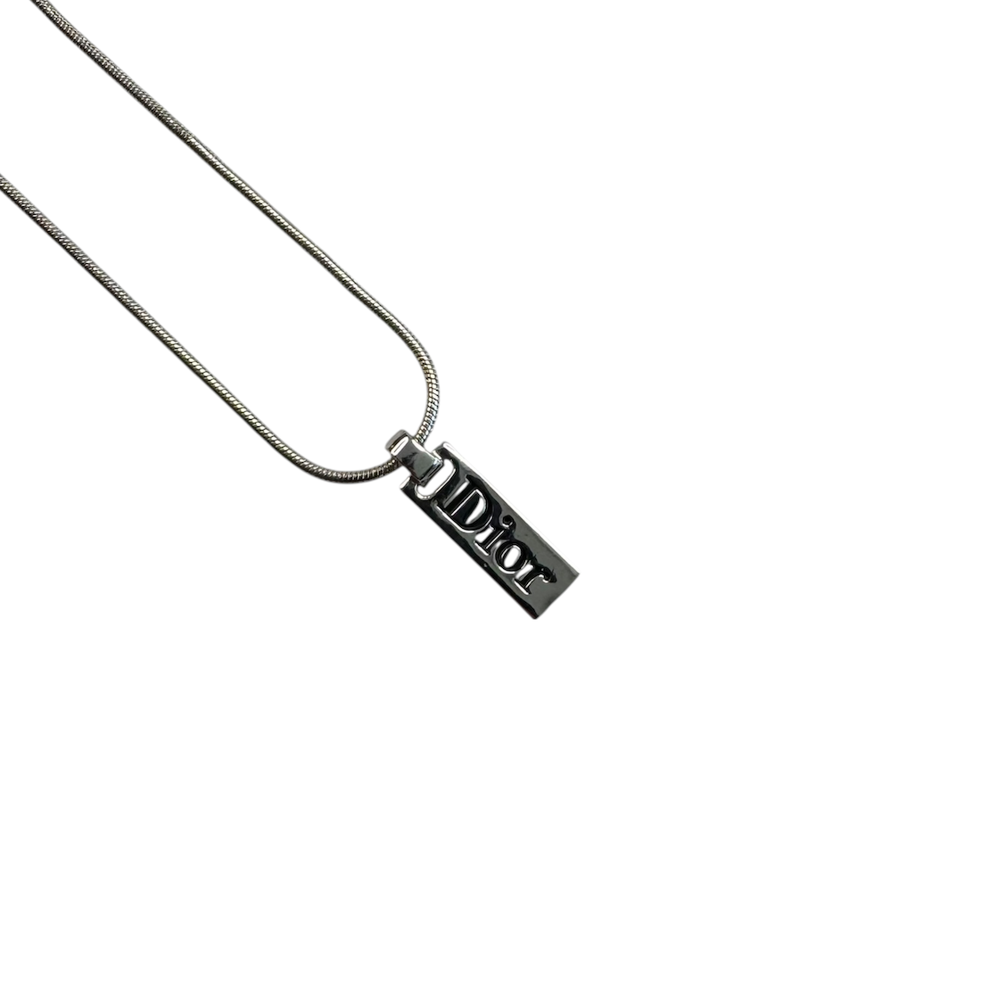 DIOR DEBOSSED LOGO PLATE NECKLACE - SILVER PLATED