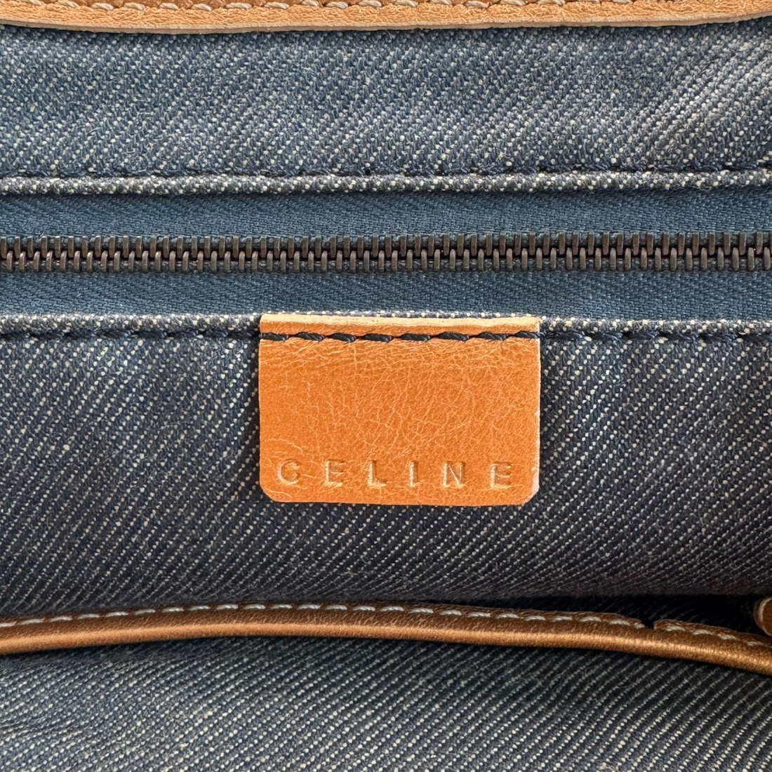 CELINE MACADAM CANVAS DENIM SHOULDER BAG