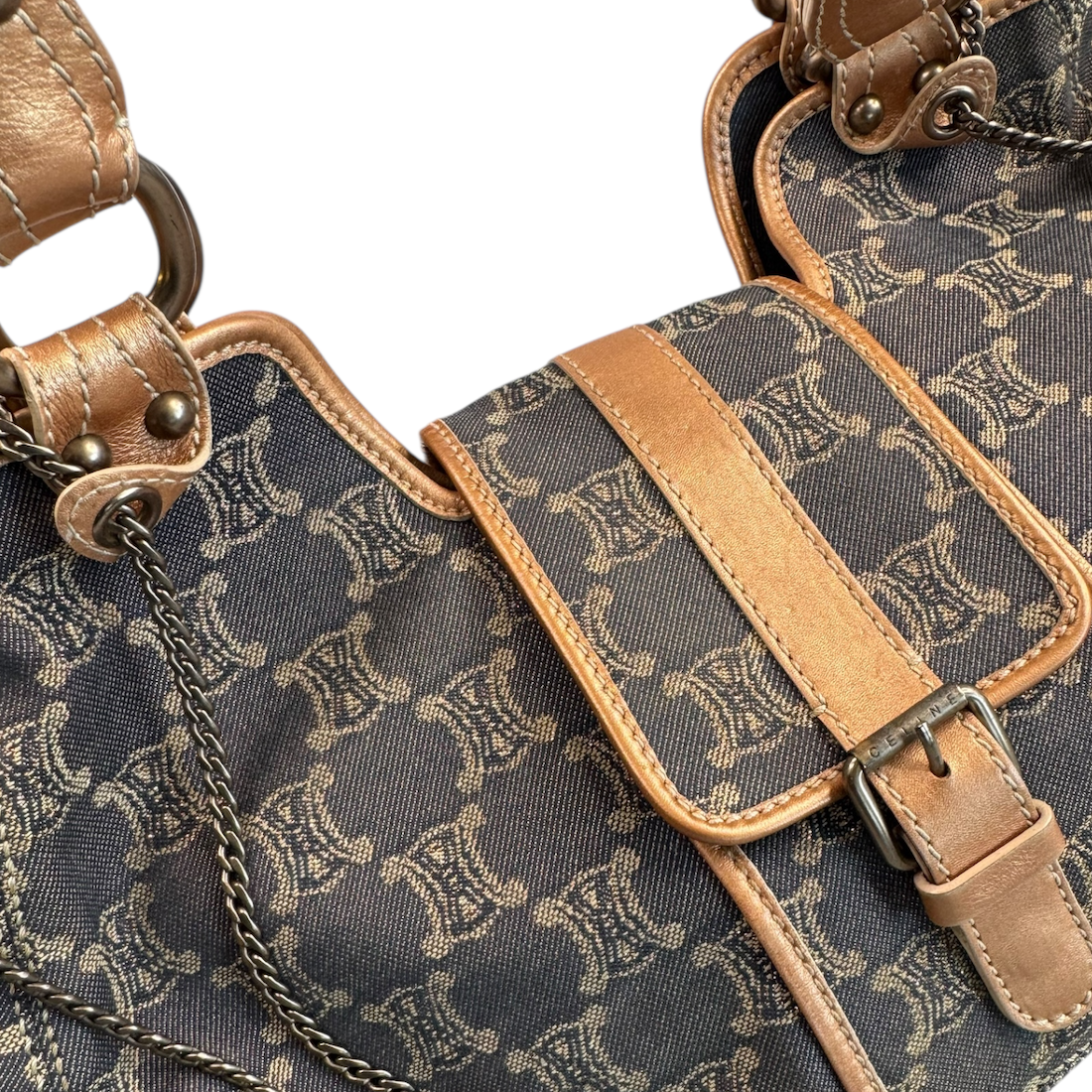 CELINE MACADAM CANVAS DENIM SHOULDER BAG