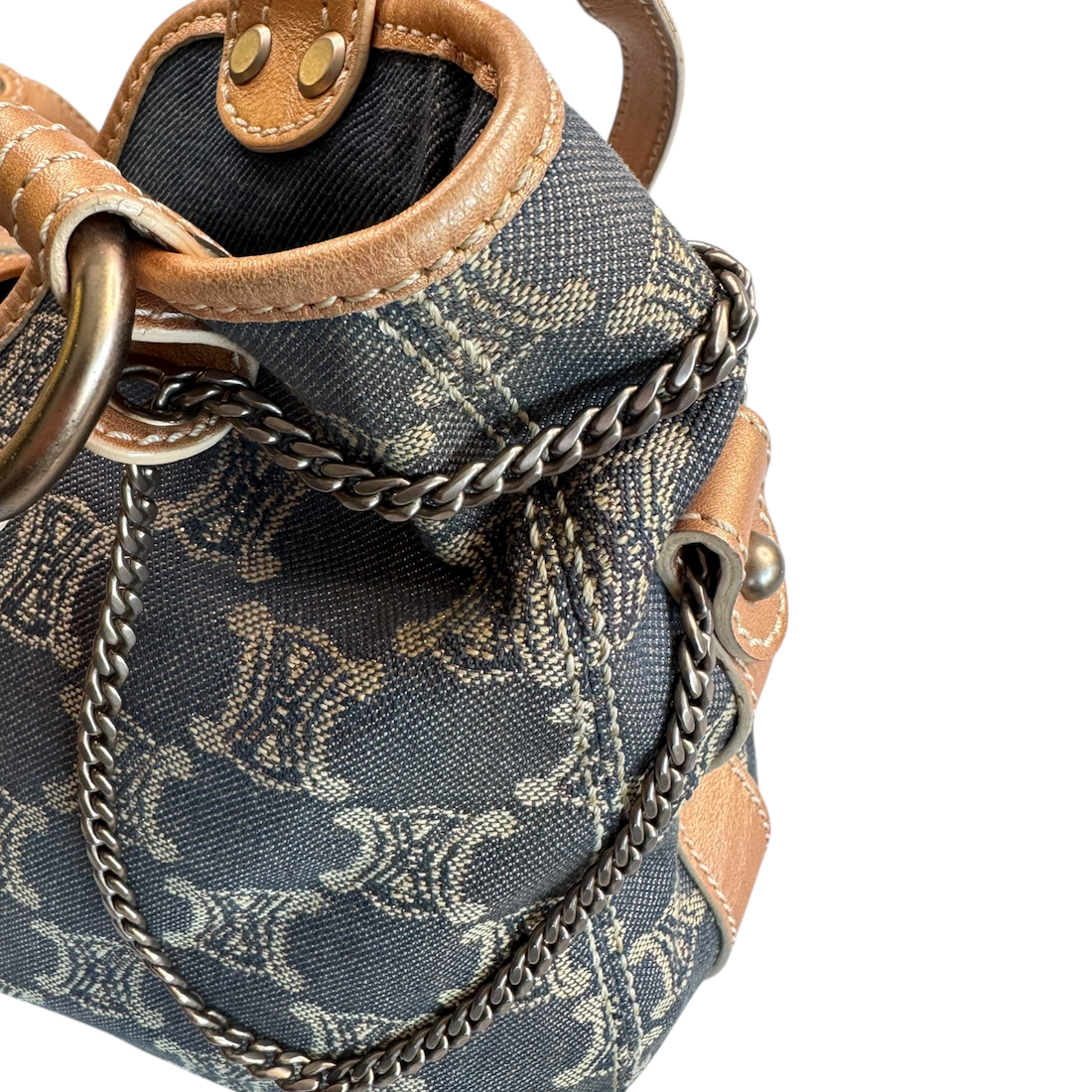 CELINE MACADAM CANVAS DENIM SHOULDER BAG