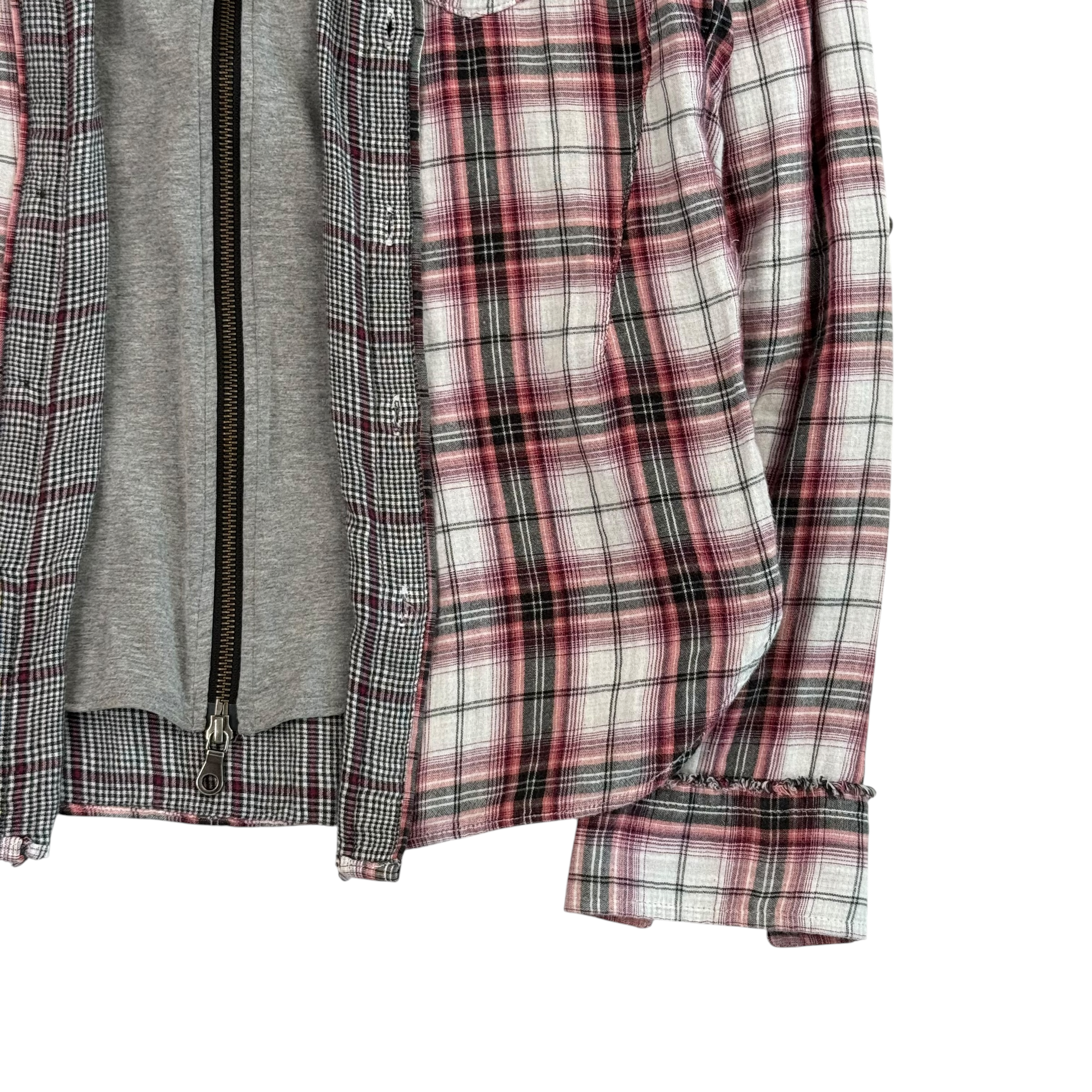 (M) PPFM PLAID DOUBLE LAYERED HOODIE - RED
