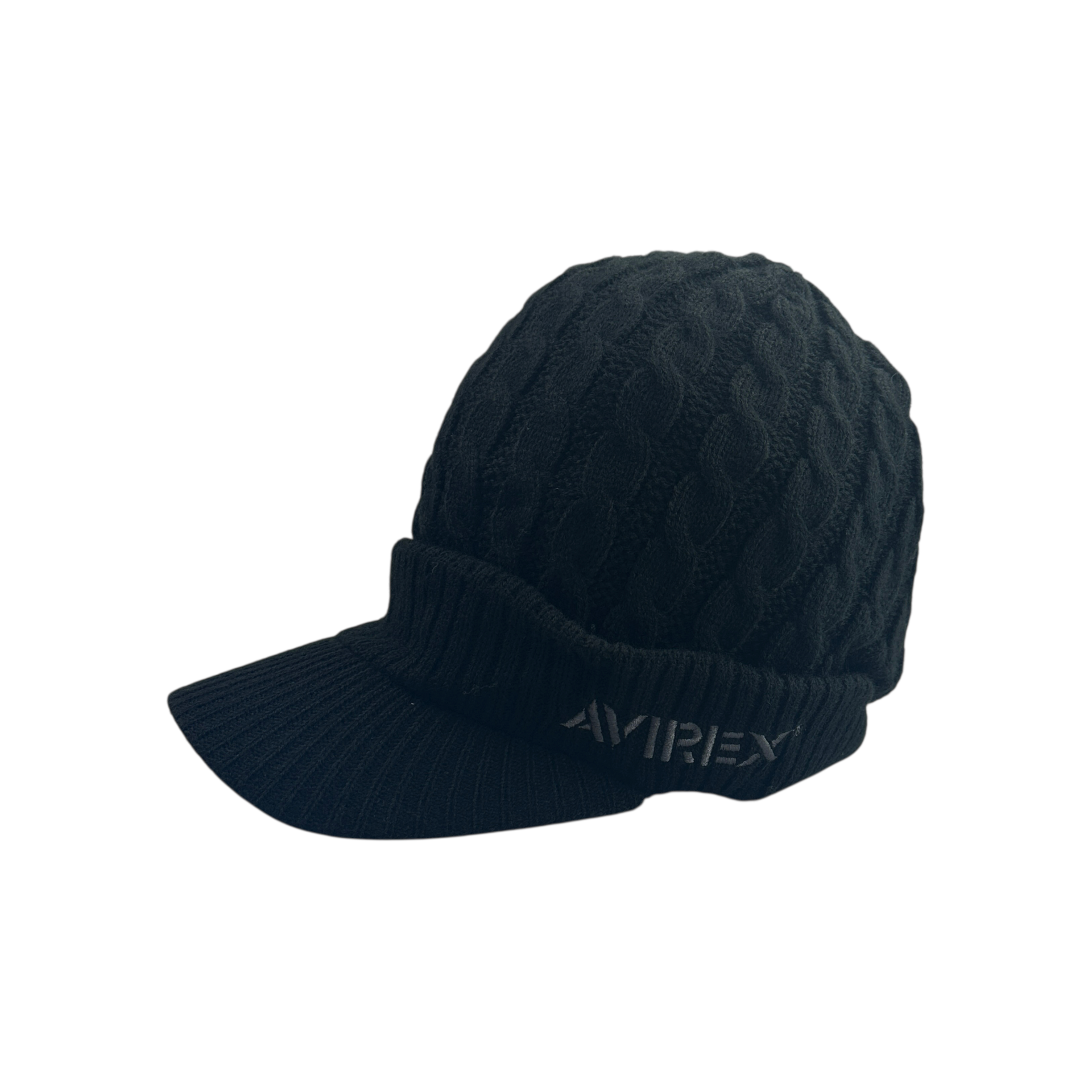 (NEW) AVIREX EMBROIDERED LOGO VISOR BEANIE - BLACK