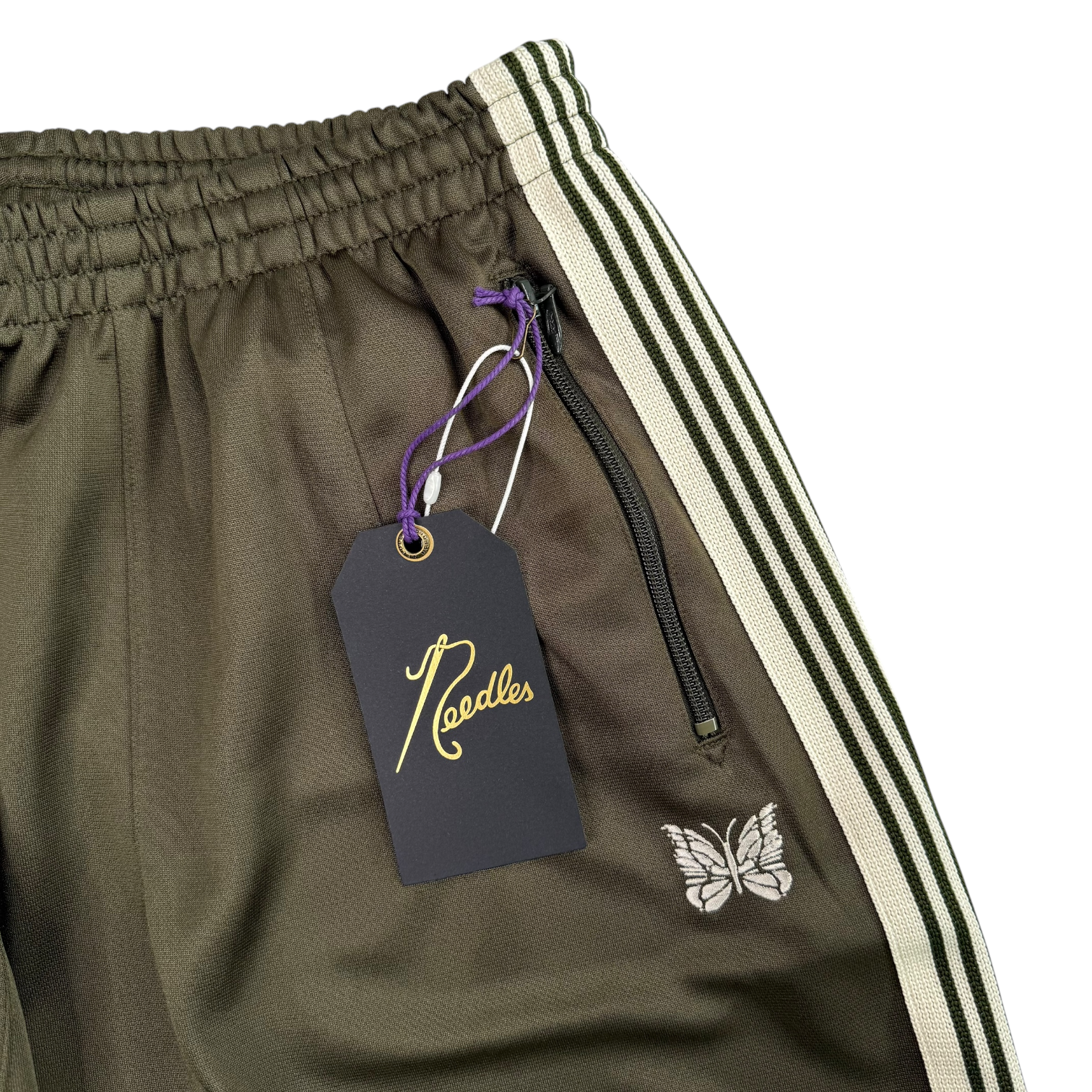 (NEW) NEEDLES H.D TRACK SHORTS - OLIVE / WHITE