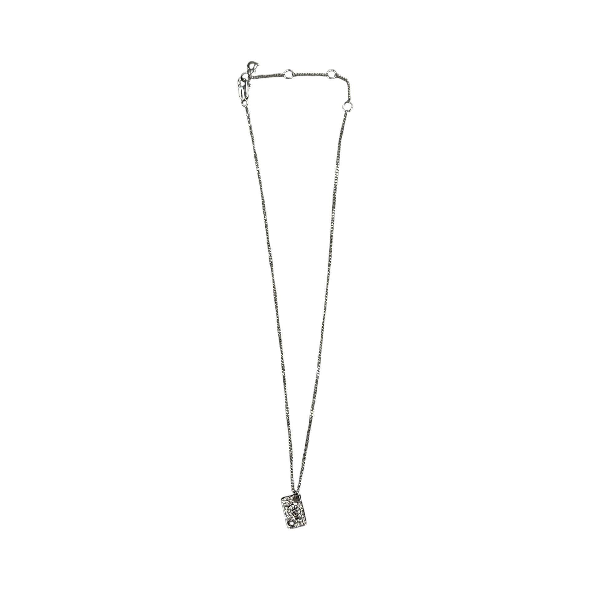 DIOR RINESTONE MINI TAG NECKLACE - SILVER PLATED (BRASS)