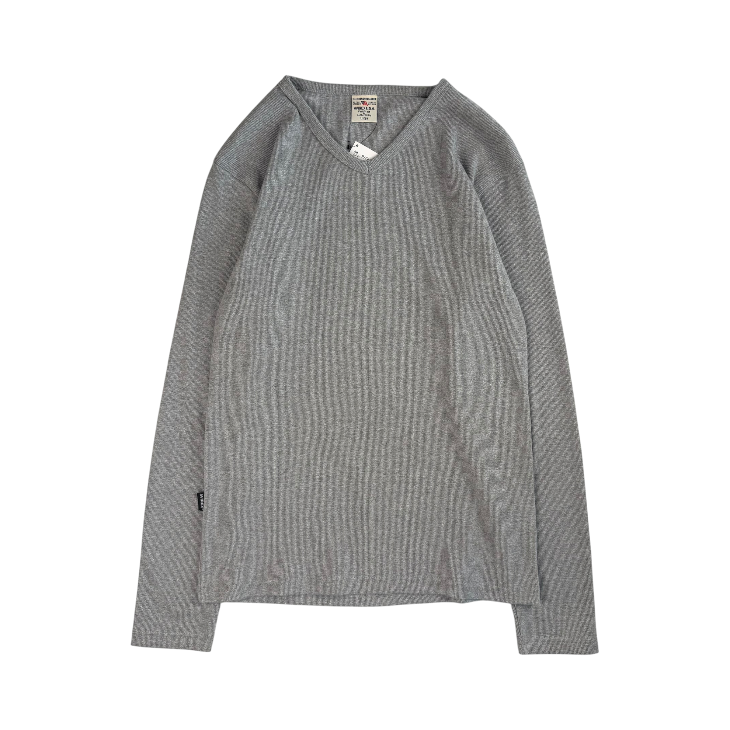 (NEW) AVIREX RIBBED EVERYDAY V-NECK LONG SLEEVE - GREY