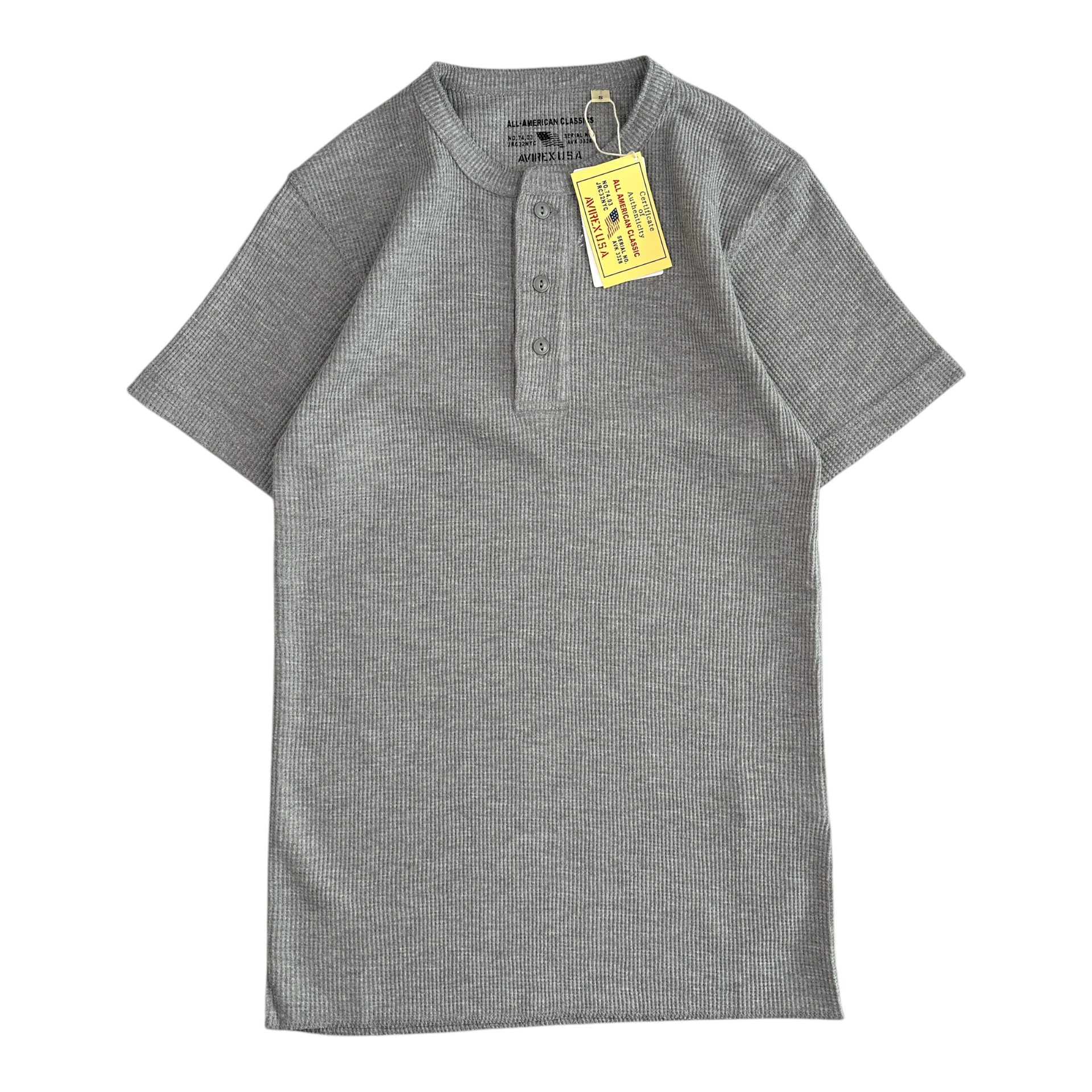 (NEW) AVIREX WAFFLE HENLEY SHORT SLEEVE TOP - HEATHER GREY