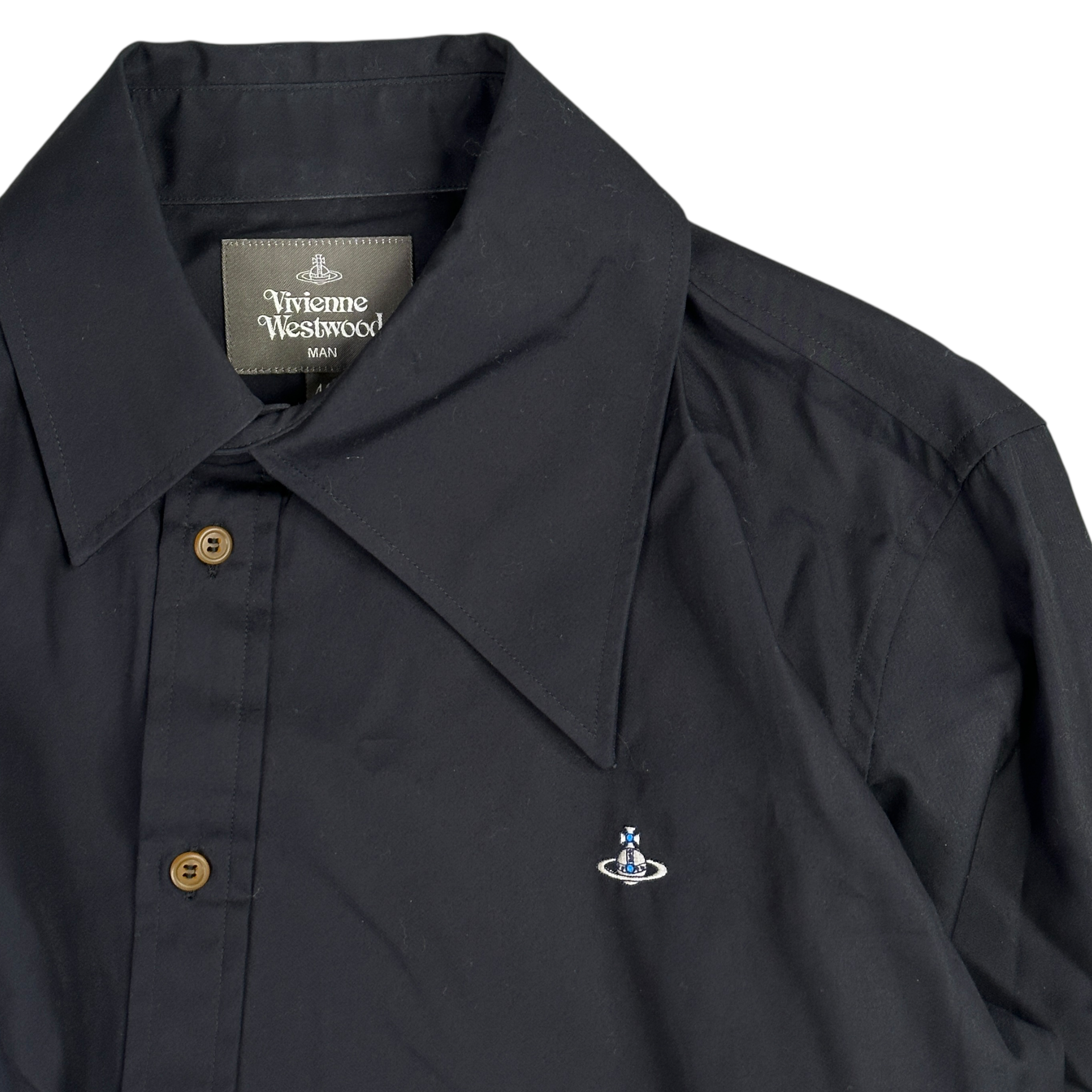 (46)VIVIENNE WESTWOOD AYSMETRIC COLLAR BUTTON-UP - BLACK