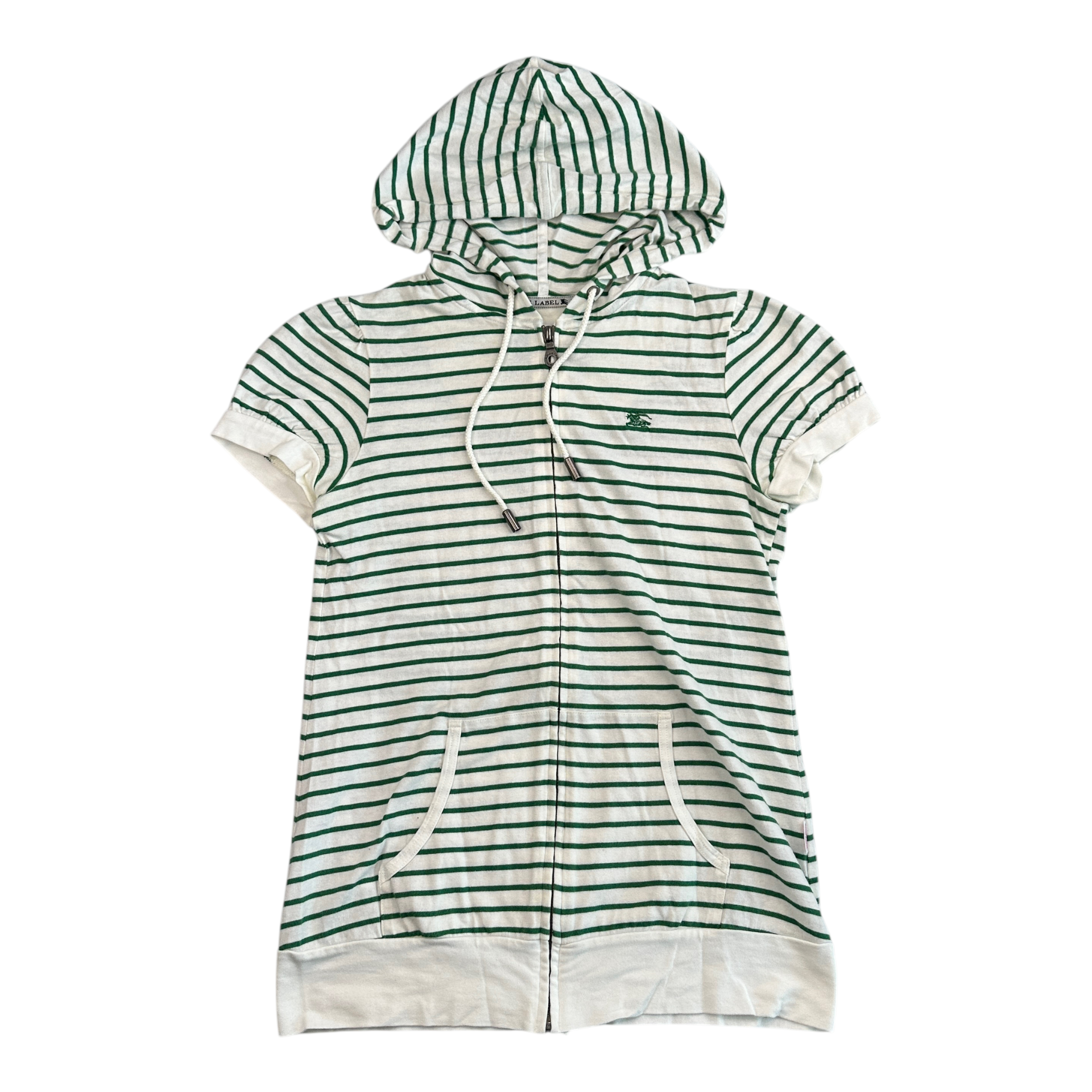 (38) BURBERRY BLUE LABEL SHORT SLEEVE STRIPED HOODIE - WHITE/GREEN