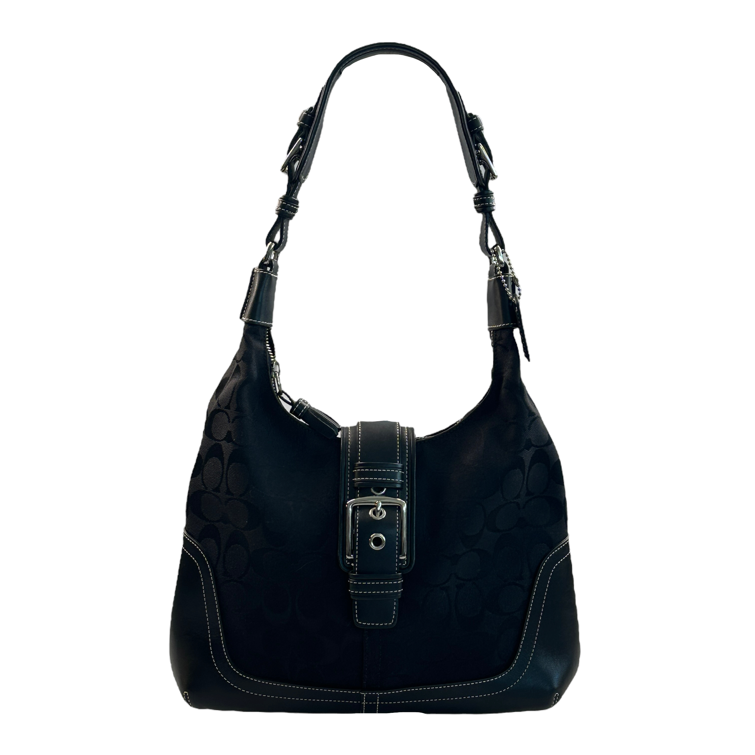COACH SIGNATURE CANVAS HOBO SHOULDER BAG - BLACK