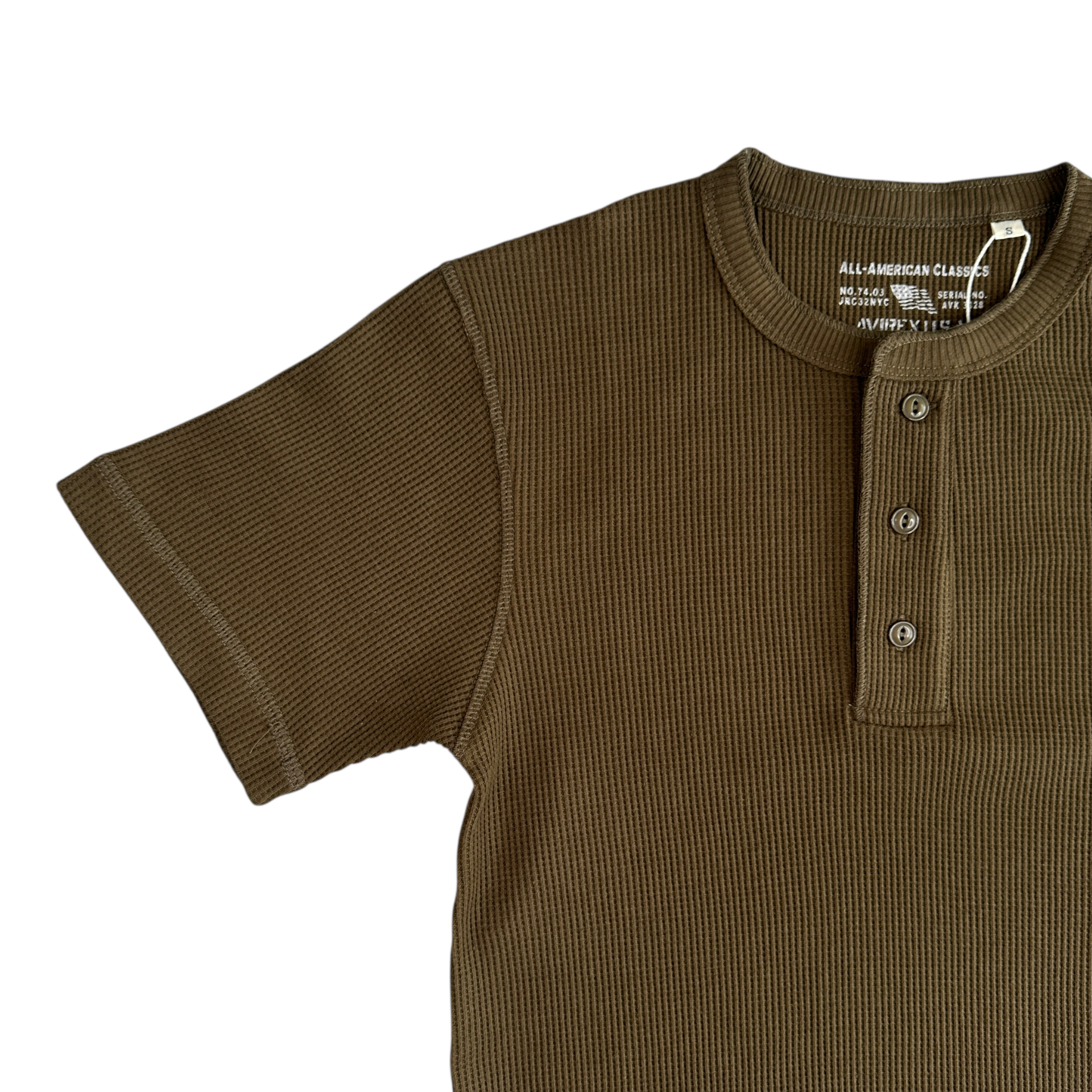 (NEW) AVIREX WAFFLE HENLEY SHORT SLEEVE TOP - OLIVE