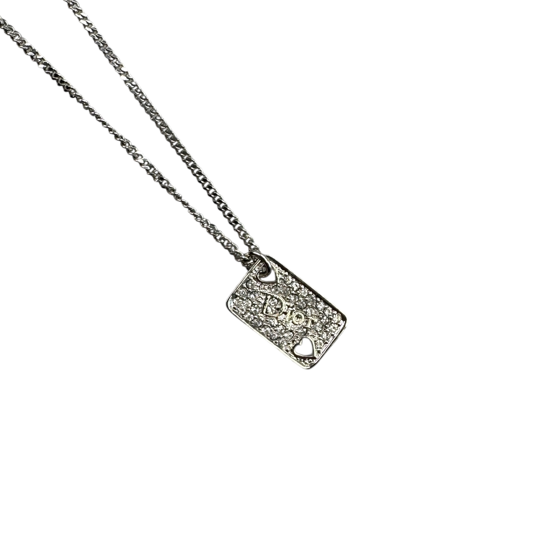 DIOR RINESTONE MINI TAG NECKLACE - SILVER PLATED (BRASS)