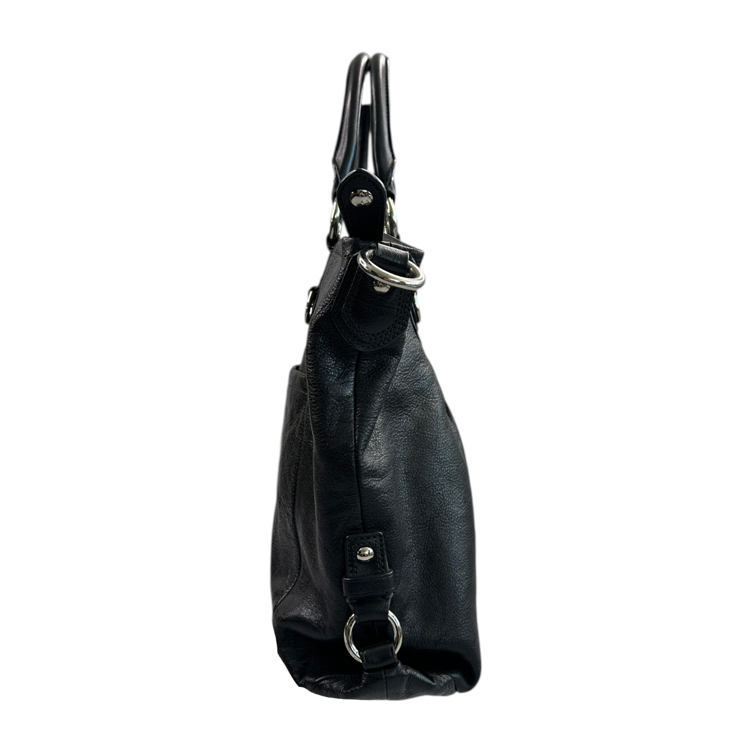 COACH LEATHER 2-WAY TOTE BAG - BLACK