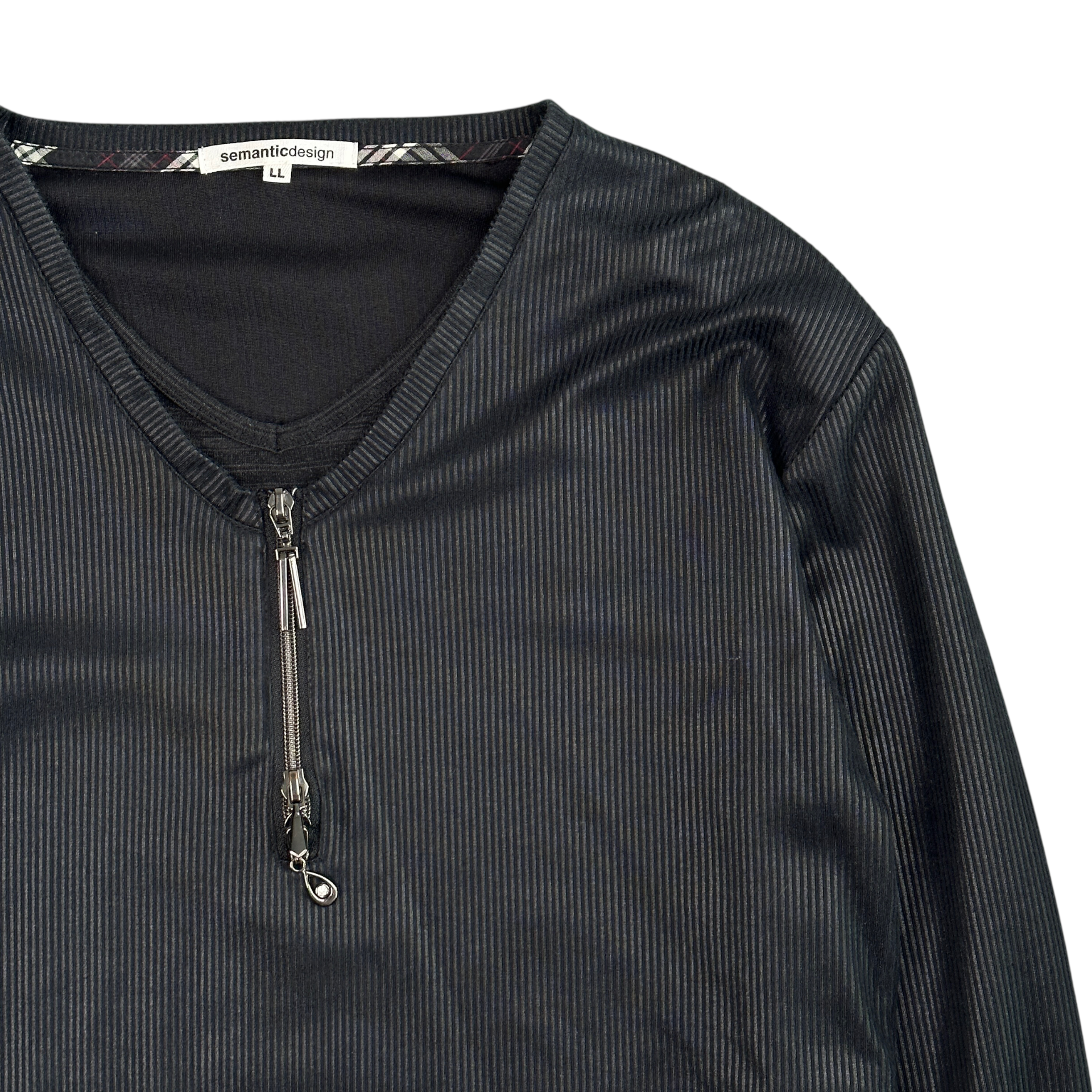 (LL) SEMANTIC DESIGN DOUBLE LAYER EFFECT V NECK LONG SLEEVE