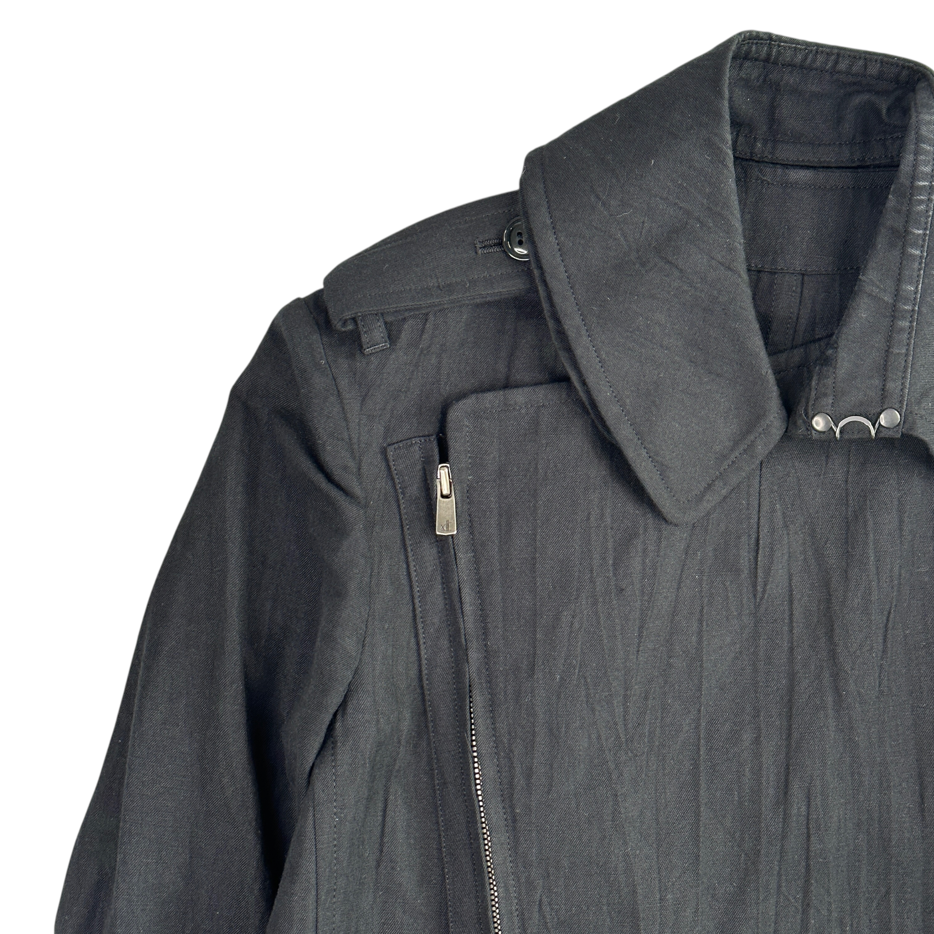 (2) Y'S YOHJI YAMAMOTO AYSMMETRIC FISHTAIL JACKET - BLACK
