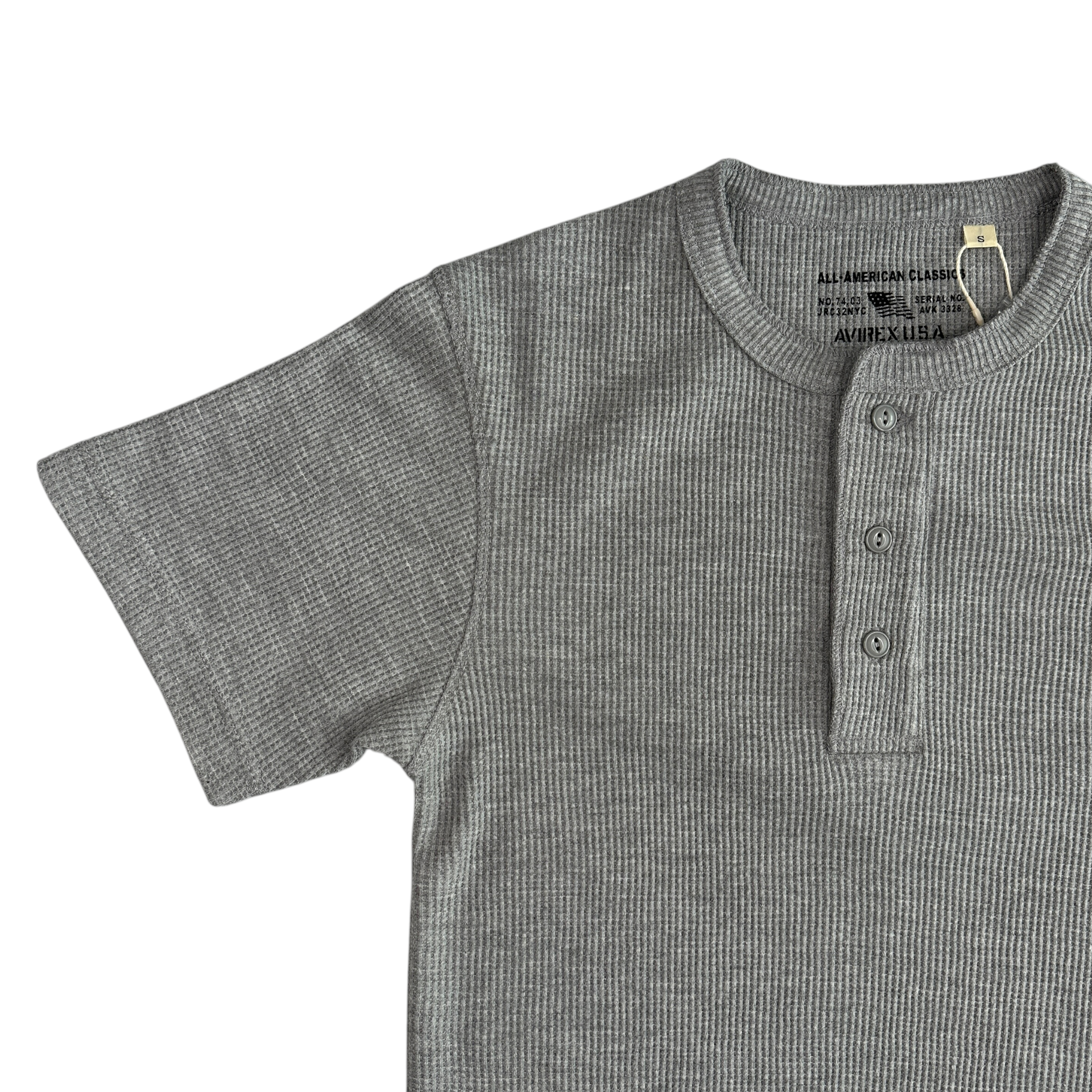 (NEW) AVIREX WAFFLE HENLEY SHORT SLEEVE TOP - HEATHER GREY