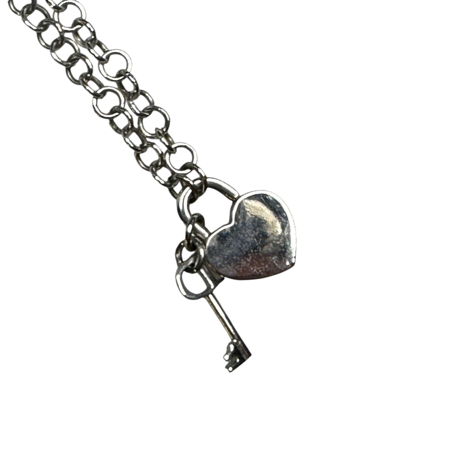 DIOR HEART PADLOCK & KEY PENDANT NECKLACE - SILVER PLATED (BRASS)