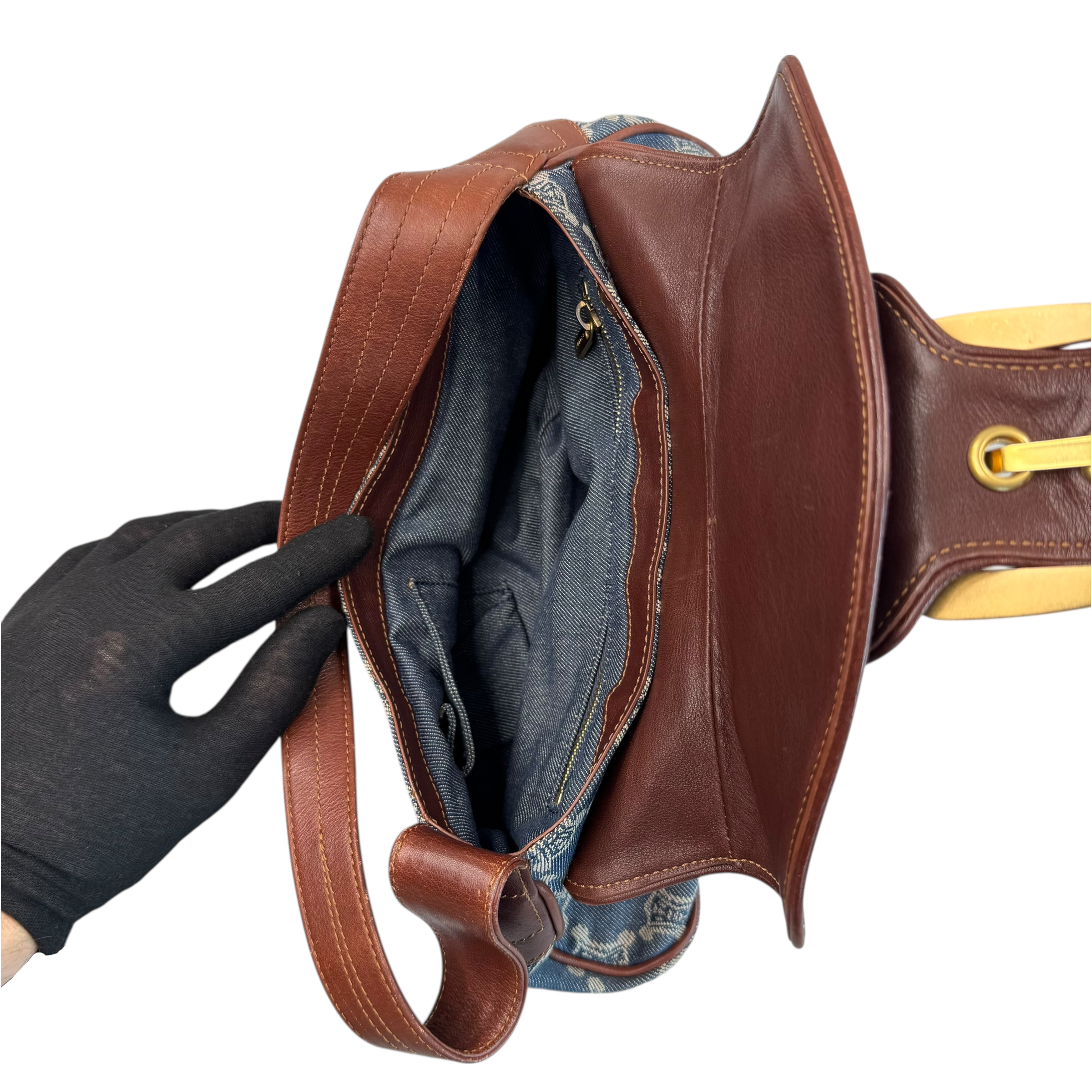 CELINE MACADAM CANVAS DENIM SHOULDER BAG