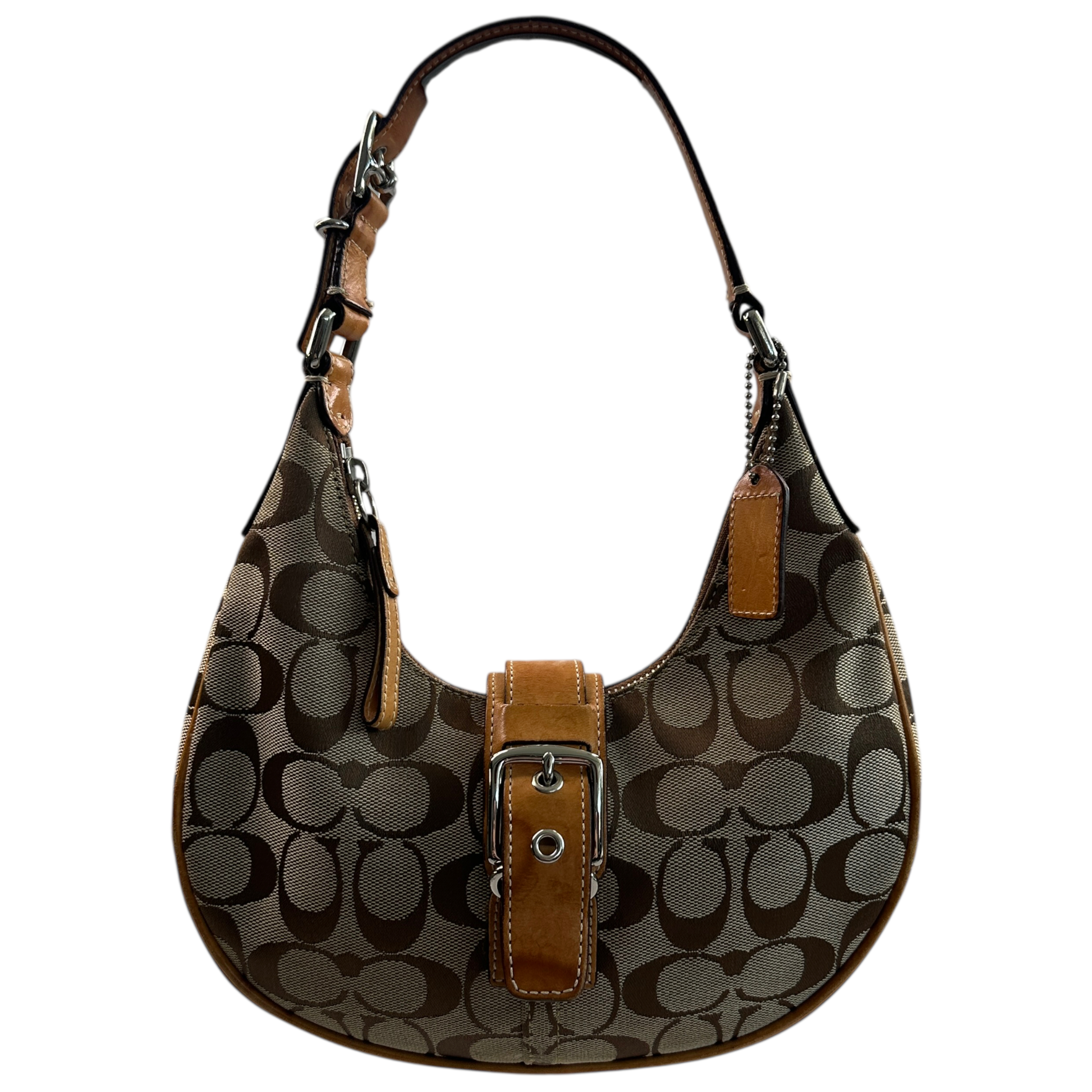 COACH SIGNATURE CANVAS HOBO SHOULDER BAG - TAN