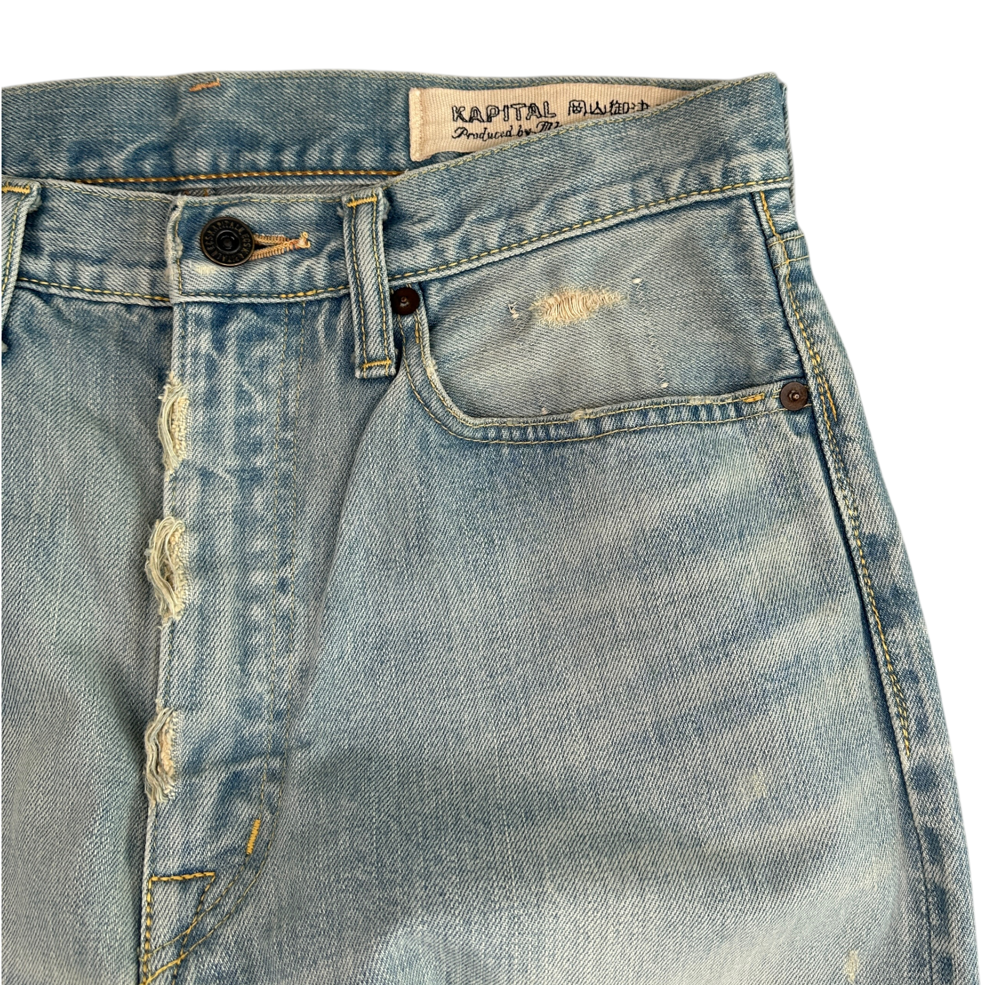 (32) KAPITAL PAINT SPLATTER LIGHT WASH DENIM