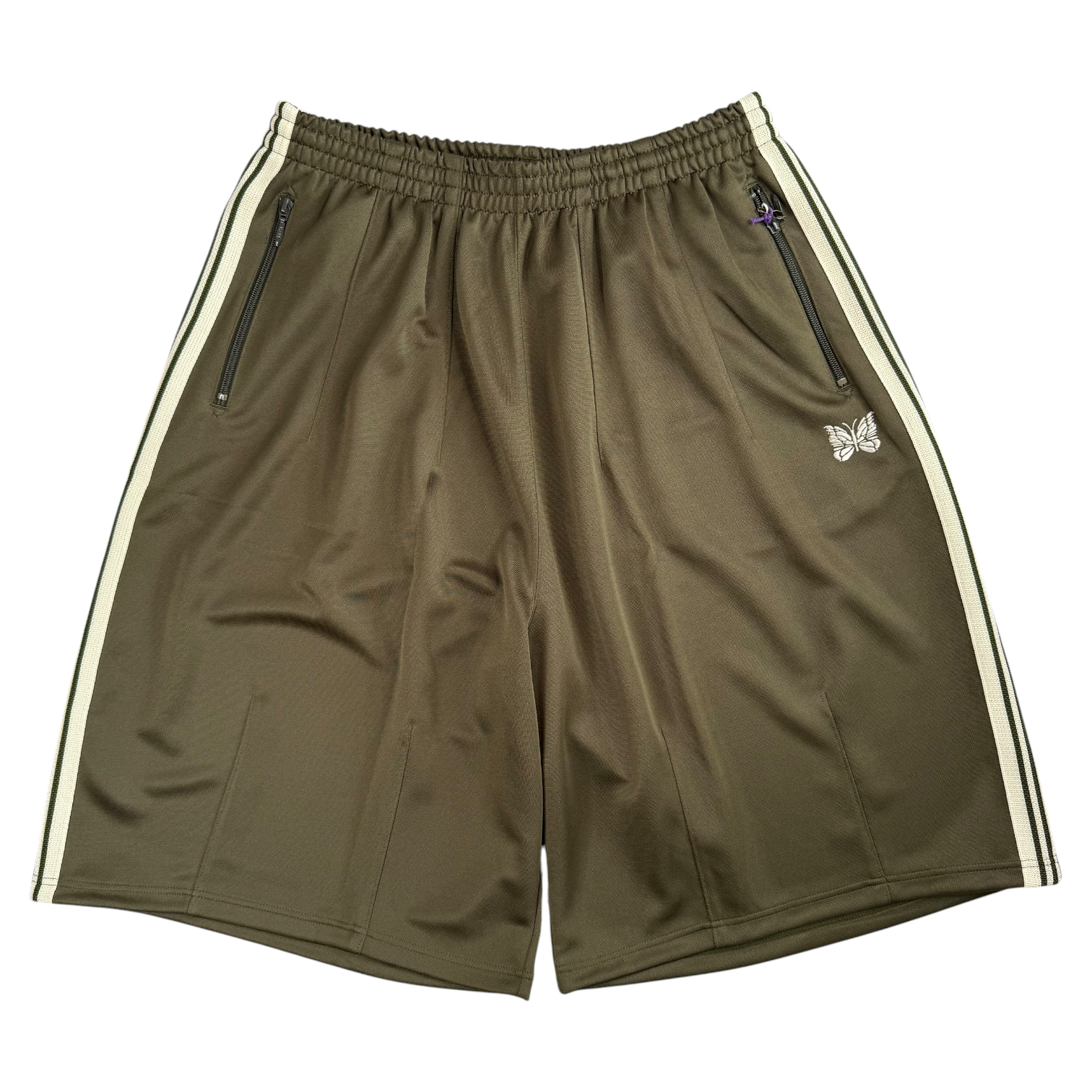 (NEW) NEEDLES H.D TRACK SHORTS - OLIVE / WHITE