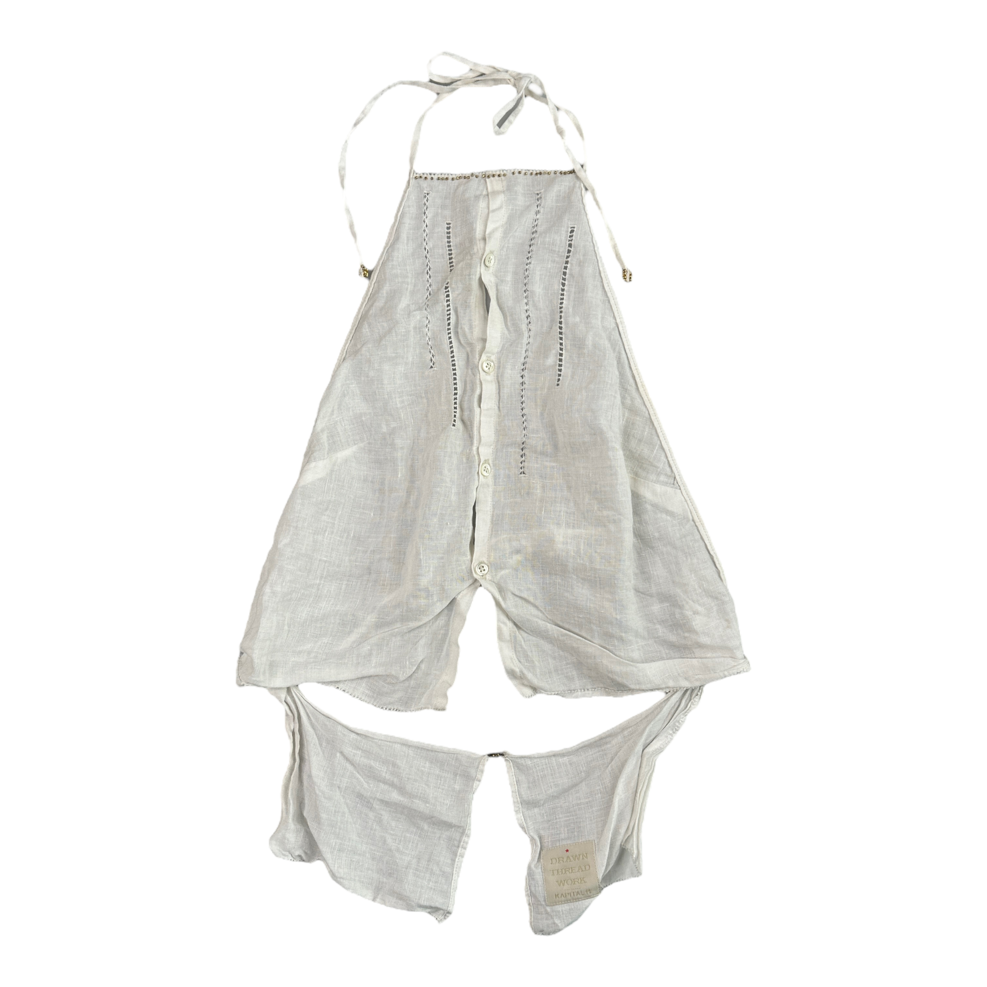 (1) KAPITAL LINEN HALTER NECK CROP TOP - WHITE